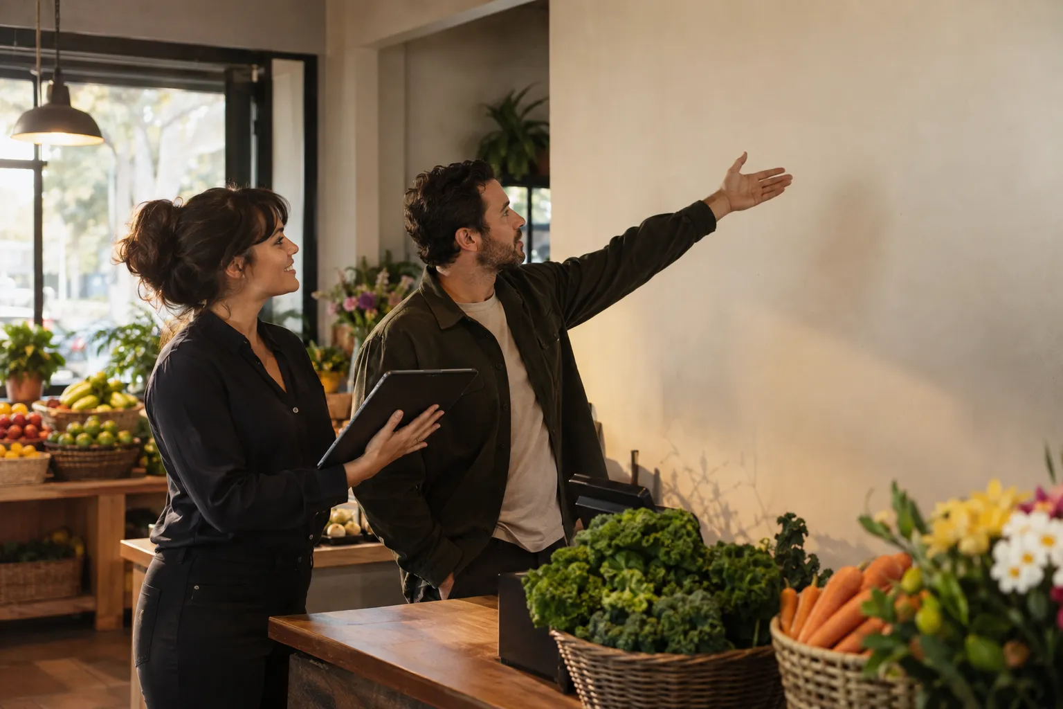 Planning where a screen will go in a neighborhood store